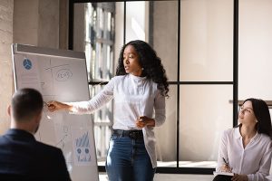 You female whiteboard presentation