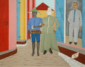 Philome Obin (Haiti), Carnival Disguises, (circa 1972-1975) Masonite, 16 x 20 inches, collection of Susan and Chuck Seeman