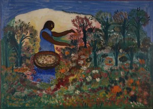 Hector Hyppolite, Haiti, La Cueilleuse des Fleurs, c. 1947, oil on cardboard, Rodman Collection, Ramapo College of New Jersey, gift of Jonathan Demme