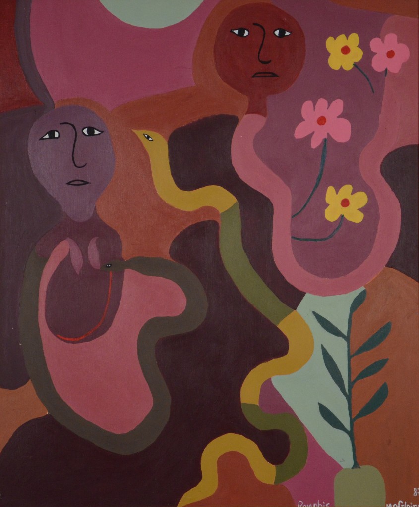Ramphis Magloire, Haiti, <em>Serpent’s Gift</em>, 1987, oil on board, Rodman Collection, Ramapo College of New Jersey, gift of Larry Kent