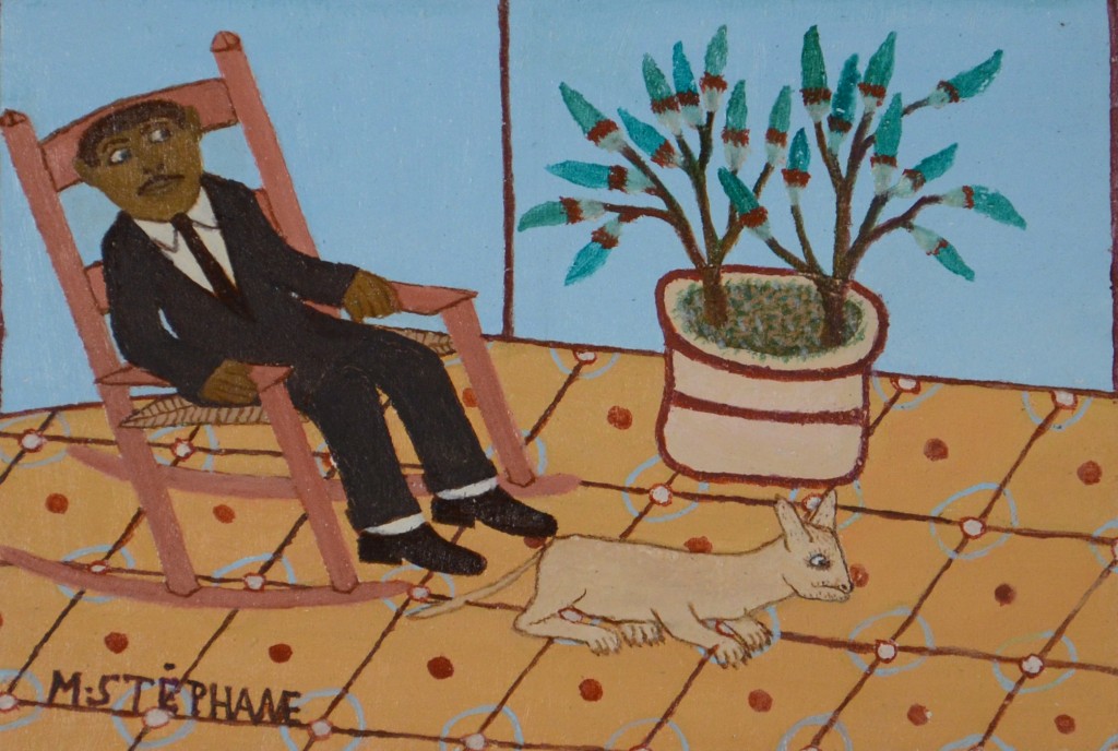 Micius Stephane, Haiti, <em>At Home</em>, n.d. oil on board, Rodman Collection, Ramapo College of New Jersey