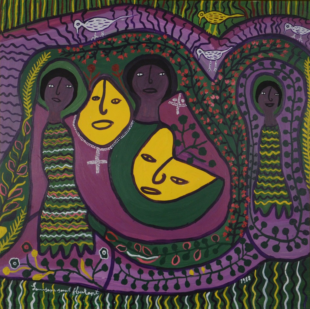 Louisiane St. Fleurant, Haiti, <em>Yellow Faces</em>, 1988, acrylic on board, Morris/Svehla Collection, Ramapo College of New Jersey
