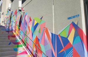 Dan Monteavaro, abstracted origami #4, aerosol on concrete, Moxy Hotel, Atlanta