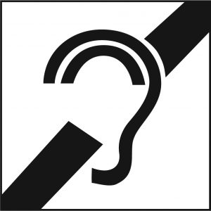 The ADA symbol for assisted listening devices being available at the Berrie Center for the Arts.