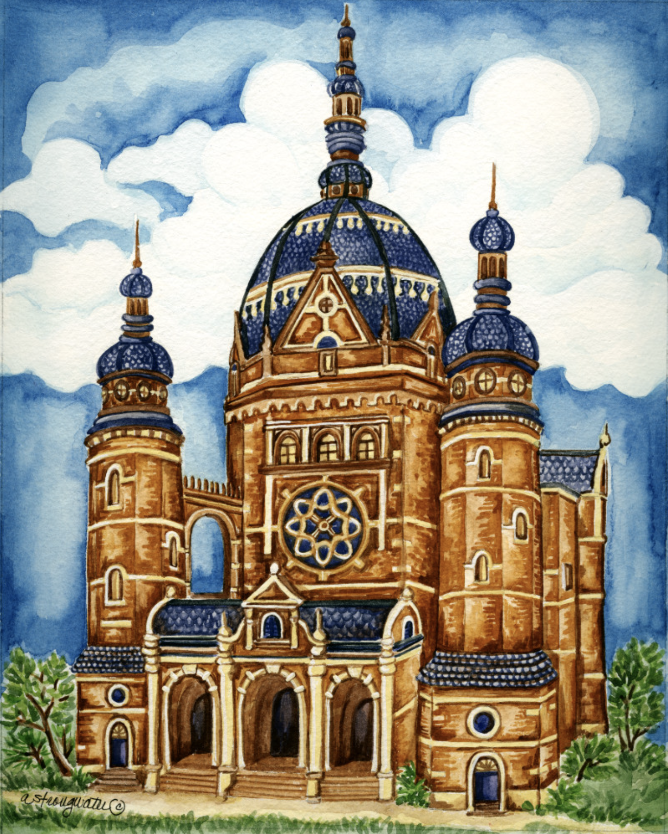 An exterior view of a synagogue.