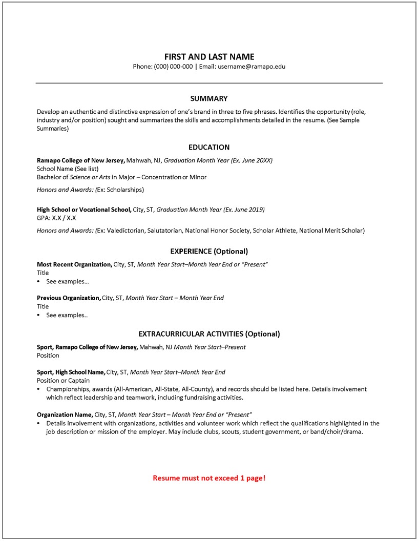 first year college student resume template