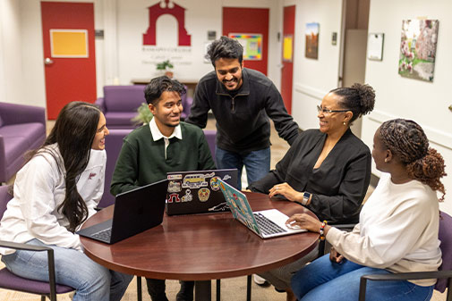 Students with the director of the Career Center at Ramapo College