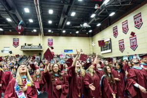 Ramapo College graduate students toss caps at end of the 2025 graduate commencement ceremony
