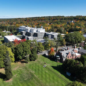 Ramapo College campus aerial shot in early fall