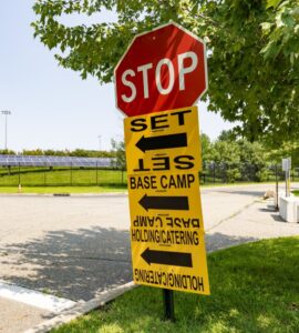 Photo of set signage on campus