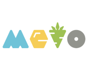 The image shows the word MERO in stylized letters: a blue M, a yellow E, a green R shaped like a carrot, and a gray O resembling a circular object with a hole in the center.