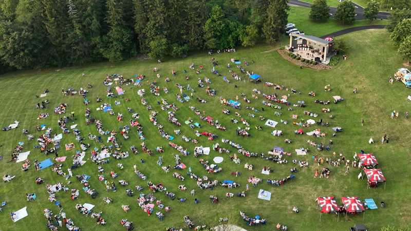 Aerial view of the Bandshell at Ramapo College during the summer concert series