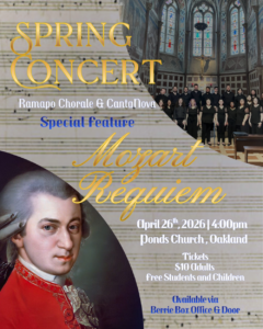 Spring Choral Concert Digital Flyer with a photo of the choir and a photo of Mozart