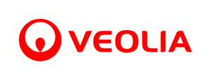 Red Veolia logo centered on a white rounded rectangle