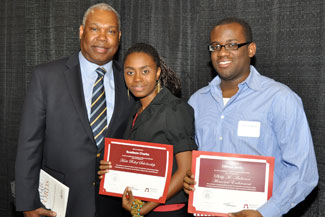 Ed Eloi, who serves on the Haiti Scholarship Fund Committee, with Roselaure Charles ’15 and Clifford R. Denis ’15 at the Ramapo College Foundation’s Annual Scholarship Dinner that recognizes the academic efforts of all scholarship recipients.