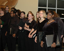 Members of the Ramapo Chorale rehearsing for the Center’s annual joint Kristallnacht commemoration with Temple Beth Haverim Shir Shalom.