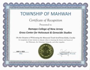 Commemorative plaque from Mahwah Township.