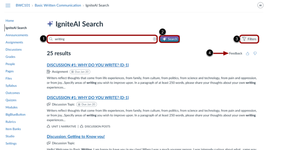 IgniteAI Search features in Canvas 