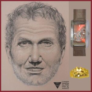 Sketch of Mercer County John Doe. Also included is an image of his watch and a gold ring.