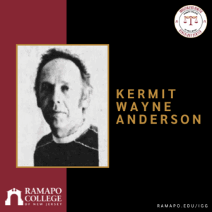Black and White Photo of Kermit Wayne Anderson with his name in gold lettering