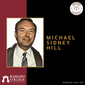 photo of a smiling Michael Sidney Hill next to his name in gold text on black background