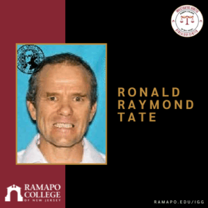 Image of Ronald Raymond Tate's driver's license photo with his name in gold lettering.