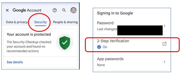 Android 2fa settings screenshot.