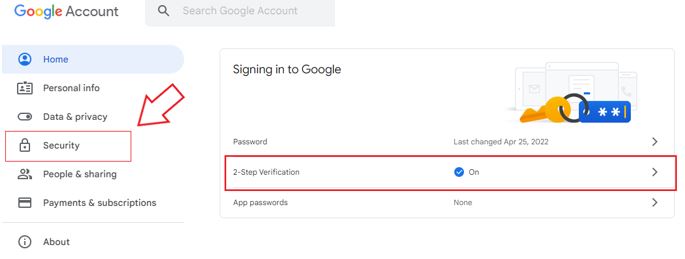 Gmail Security settings screenshot