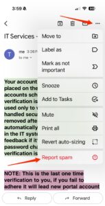Gmail App Spam Screenshot