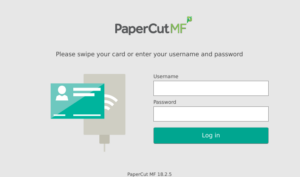 Screen capture of Papercut login screen on printer
