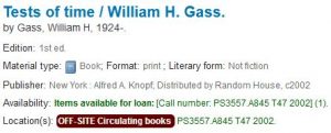Screenshot of catalog record result with the "OFF-SITE Circulating books" label