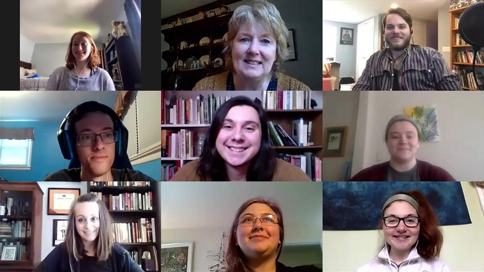 Hajo-Zoom-2020-GroupShotJAddams Screen shot of Professor and eight students working on the Jane Addams project