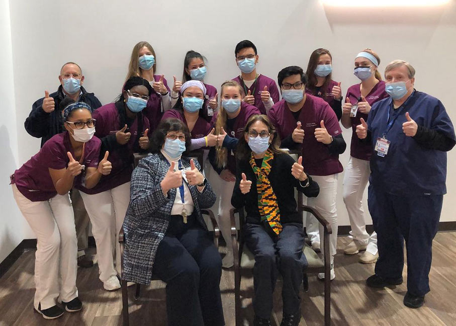 New Bridge Medical Center welcomed Ramapo College nursing students with a group thumbs-up