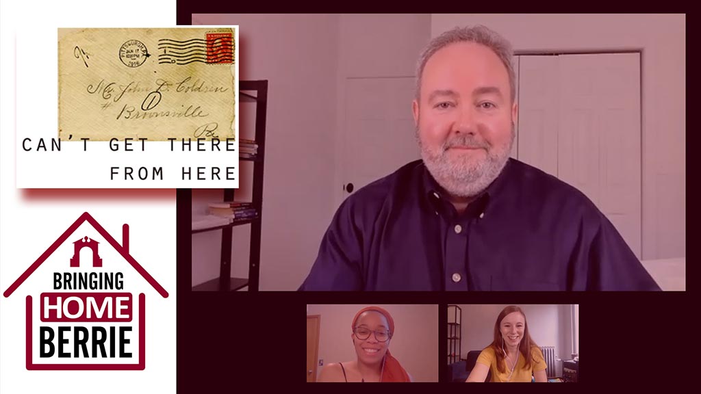 Screen shot with Dean Campbell and two students discussing Bringing Home Berrie