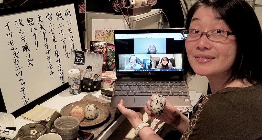 Izumi Osawa-Minevich teaching Japanese crafts virtually