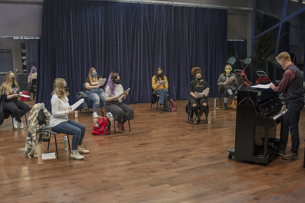 CantaNOVA singers rehearsing in the Berrie Center stage and rehearsal room