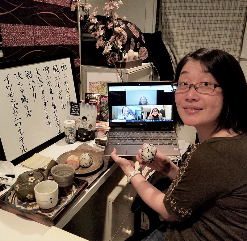 Izumi Osawa-Minevich teaching Japanese crafts virtually