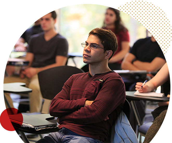 post-planned-giving student paying attention to lesson in classroom