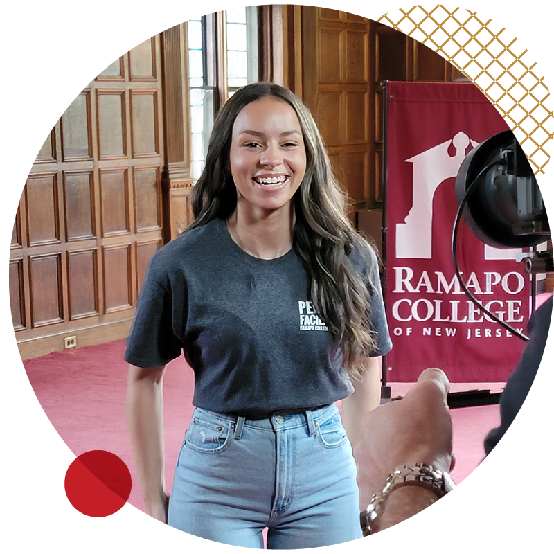 Female student filming a scene for the College Tour episode