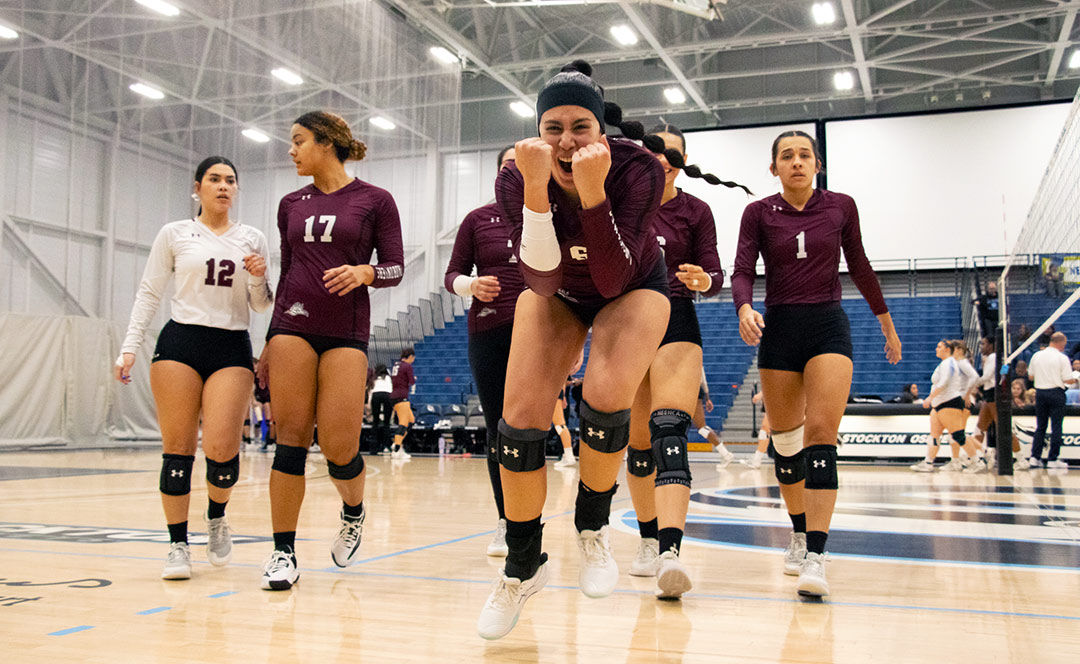 RCNJ women Volleyball players walking off the courr