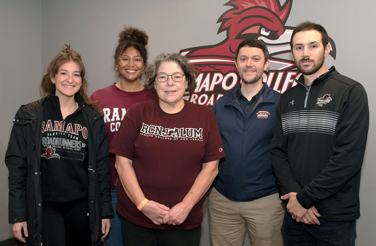 eft to right is Jennifer Bono '17, Vice President, Briana Rodriguez '16, Carolyn Merkel '78, Immediate Past President, Anthony Siciliano '10, and Robert Santaniello ’13, Secretary