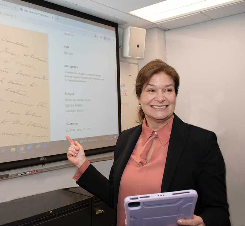 Susan Hangen, dean of the School of Humanities and Global Studies, uses technology to enhance learning.