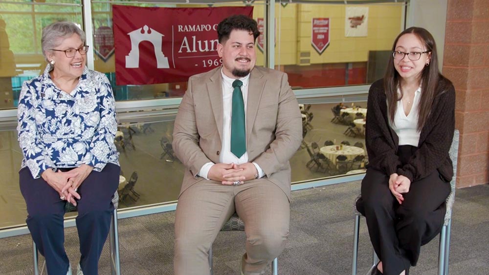 Ramapo College scholarship recipients Audrey Newman ’93, Julio Sarmiento ’23, ’24 and Aaliyah Marte ’25