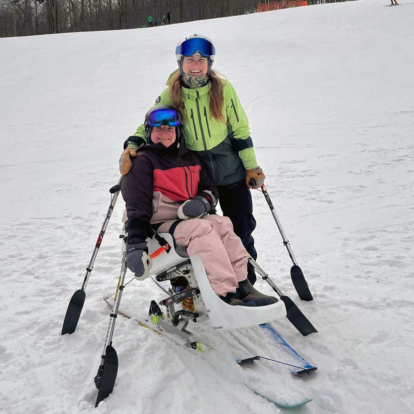 Nappi with Paralympic skier Kelsey O’Driscoll at Vermont Adaptive-Sugarbush Resort at Mt. Ellen.