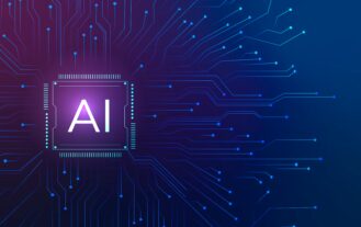 AI technology microchip background digital transformation concept