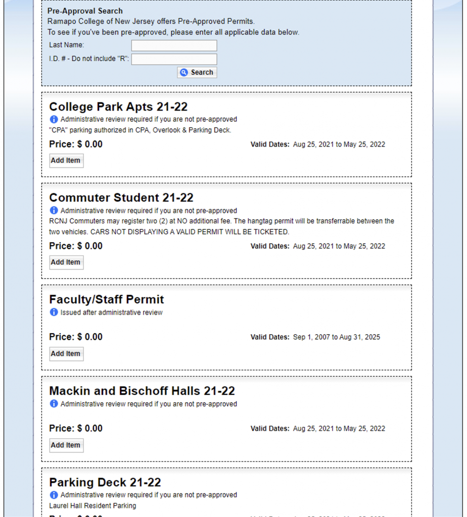 Permit Store - Select Permit Screen