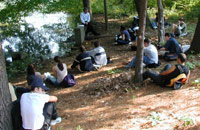 Class outdoors by the lake