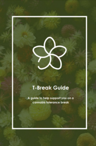T-break guide image. A green, succulent background with a white flower on the front.